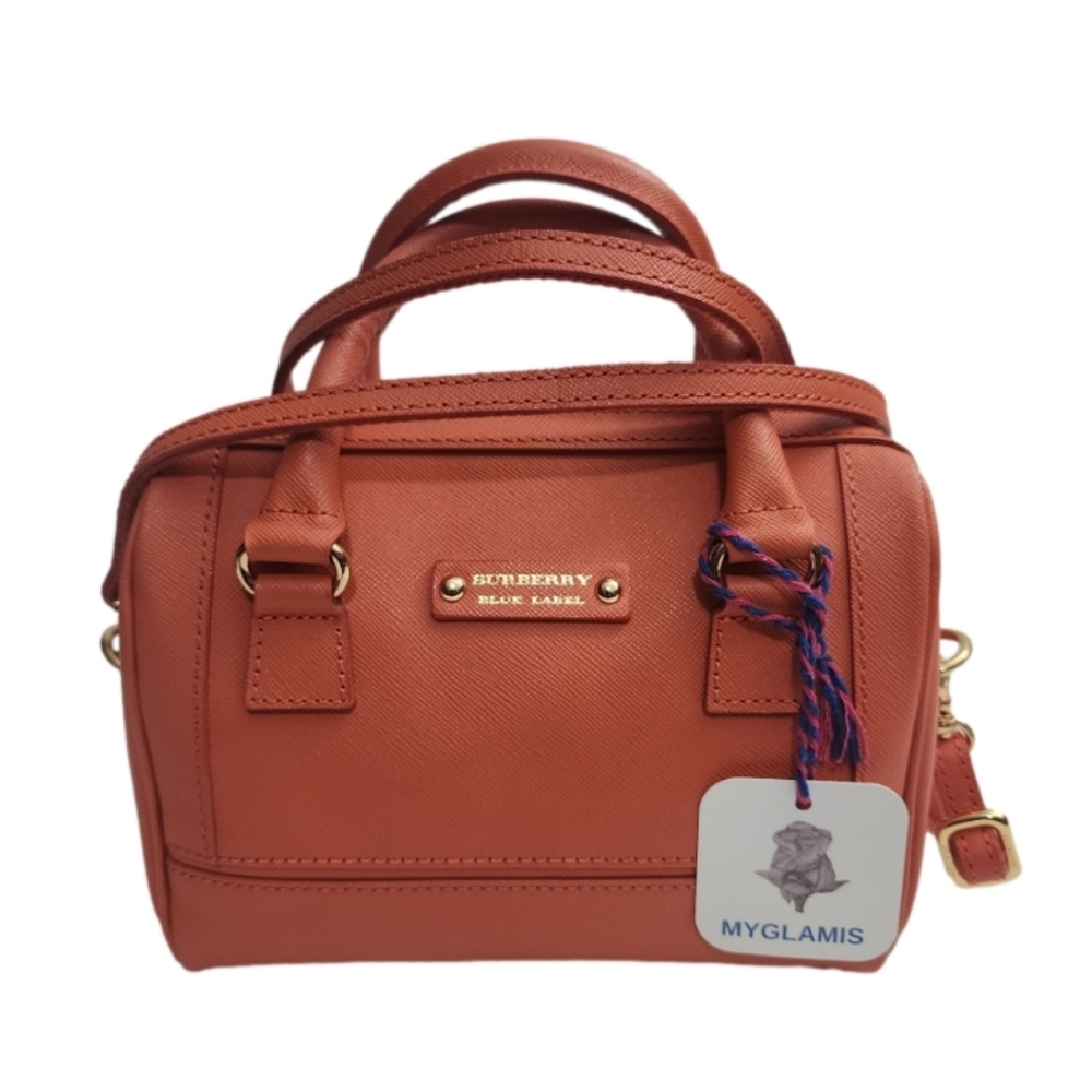 Authentic orange Burberry blue label leather mini boston 2-way bag